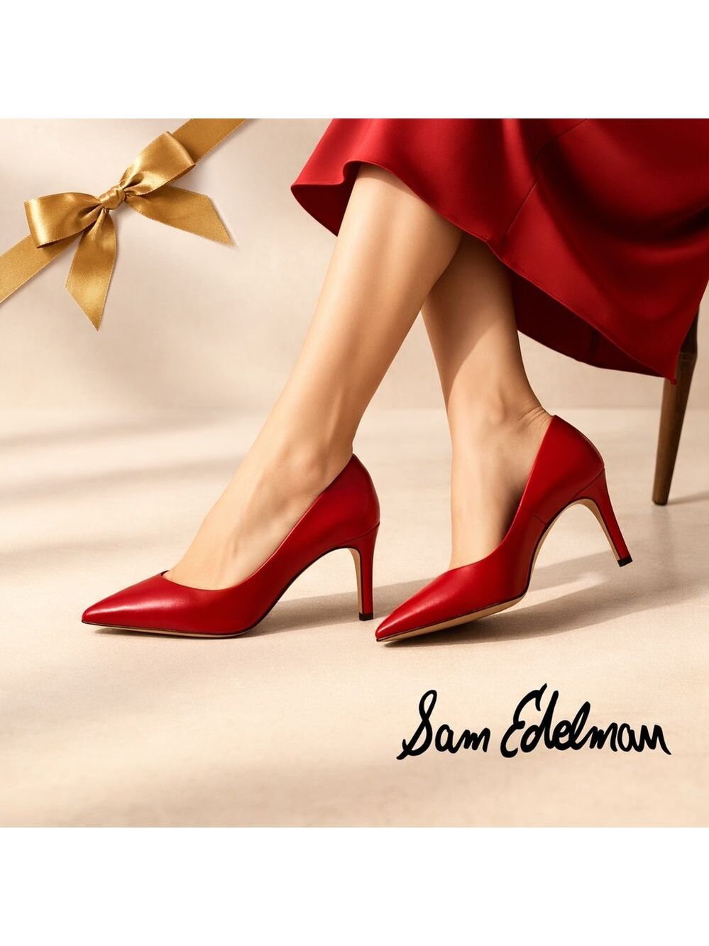 Sam Edelman Leather 2 and a half inch Pump Heels, Red, Size 9M